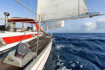 sail boat navigating on the waves