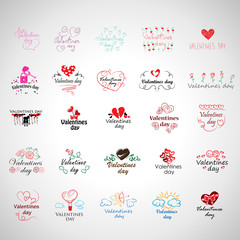 Valentines Day Icons Set - Isolated On Gray Background