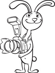 whiteboard drawing - rabbit photographer standing with big camer