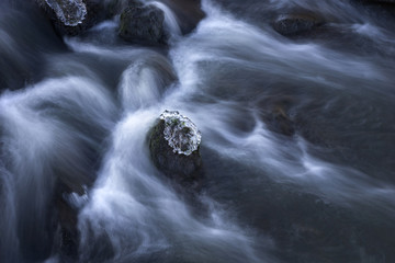 Rock with ice in streaming water