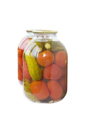 Marinated tomatoes and cucumbers, canned bank