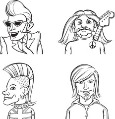 whiteboard drawing - rock musicians of various music genres