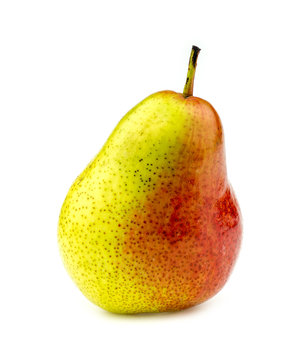 Brightly colored corella pear isolated on white