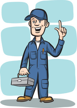 Cartoon plumber with toolbox