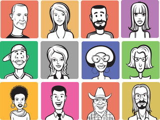 collection of people cartoon faces