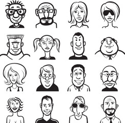 whiteboard drawing - doodle faces set