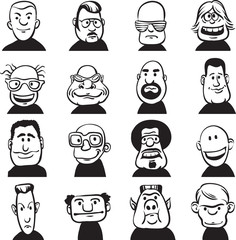 whiteboard drawing - set of doodle faces