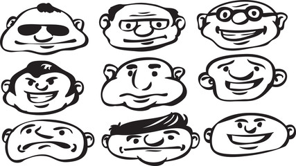 whiteboard drawing - set of cartoon wide faces