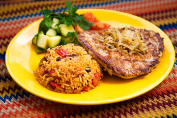 Pork roast with garlic and onion