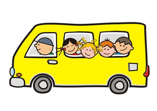 school bus with little children, vector sketch