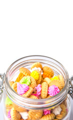 Belly button iced gem biscuits over white background