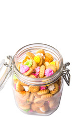 Belly button iced gem biscuits over white background