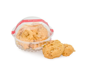 butter cookies in a plastic box isolated on white background