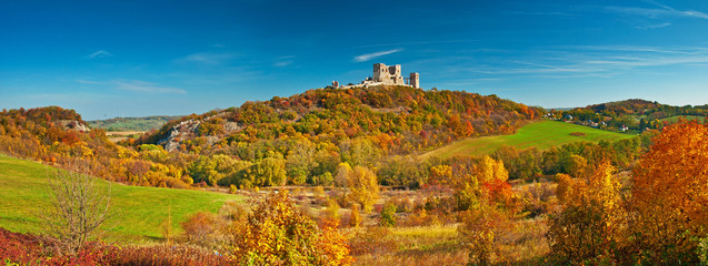 Nice autumnal scene with the ruins of the castle of Csesznek