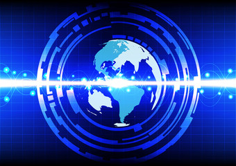 Abstract world line circle effect on blue background