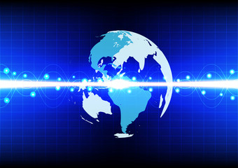 Abstract world line wave effect on blue background technology