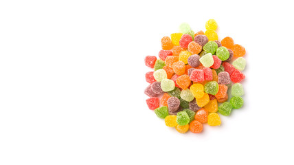 Colorful mix sugar jelly candy over white background