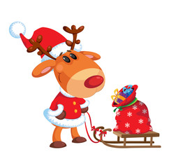 deer and sled with bag
