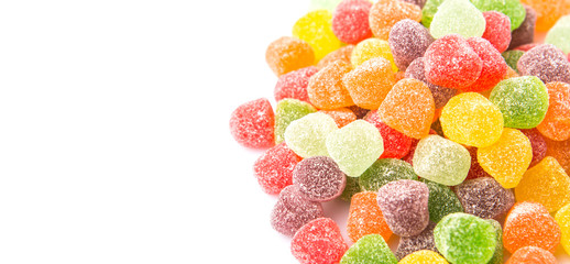 Colorful mix sugar jelly candy over white background