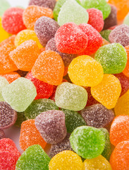 Colorful mix sugar jelly candy over white background