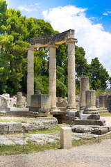 Philippeion building remains at ancient Olimpia, Greece