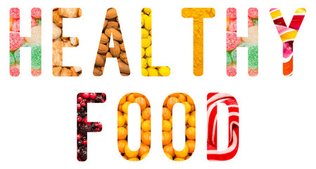 Healthy Food Word Concept Isolated Made From Food Ingredients