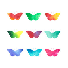 watercolor butterflies set isolated on white