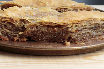 Home made Baklava on bronze plate