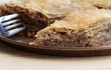 Home made Baklava on bronze plate