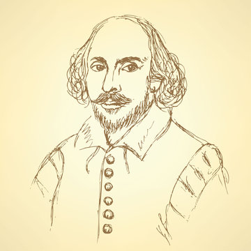 Sketch William Shakespeare Portrait In Vintage Style