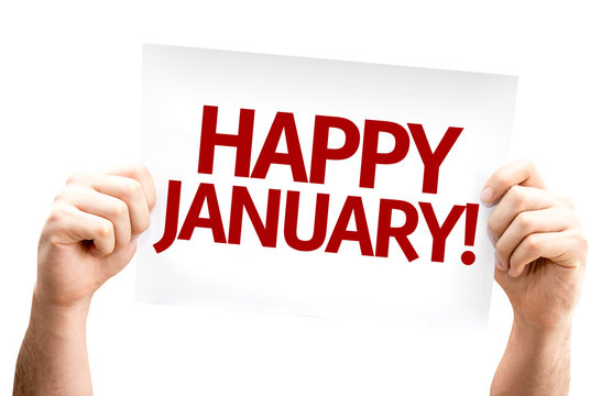 Happy January card isolated on white background