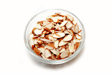 Shaved Almonds in a Clear Glass Bowl
