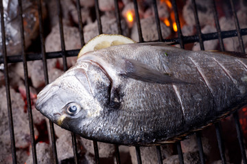 Brasse auf einem Holzkohlengrill