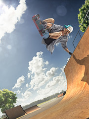 The old man is skating on skateboard © 103tnn