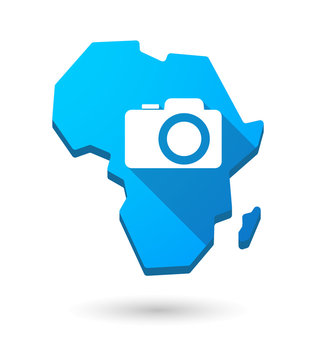 Africa continent map icon with a photo camera