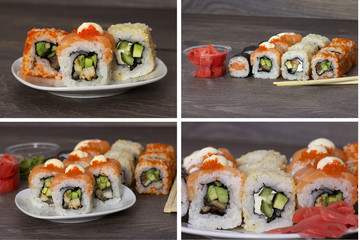 sushi on wooden background