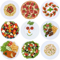 Gerichte Essen Sammlung mit Pizza, Salat, Spaghetti, Pasta und F