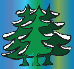 Obraz premium cartoon Christmas fir trees with snow