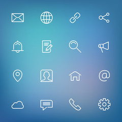White thin line icons set for web and mobile on color background