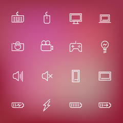 White thin line icons set for web and mobile on color background