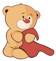 Obraz premium A stuffed toy bear cub and a towel cartoon