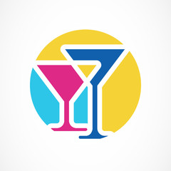Abstract logo design template. Colorful cocktail circle icon. Co