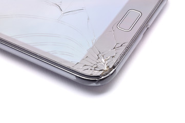 broken glass phone on white background