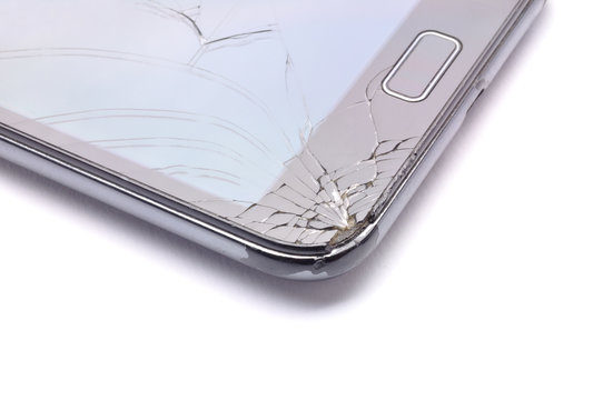 Broken Glass Phone On White Background