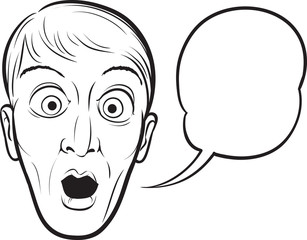 whiteboard drawing - surprised young man face with speech bubble
