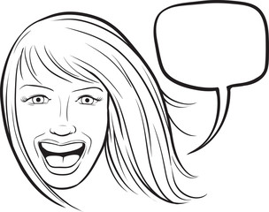 whiteboard drawing - laughing girl with speech bubble