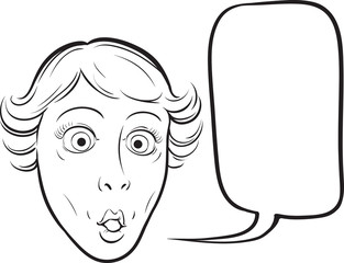 whiteboard drawing - surprised woman with speech bubble