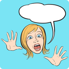 horror woman face with speech bubble