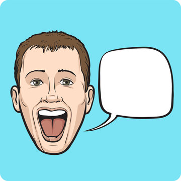 laughing young man with speech bubble