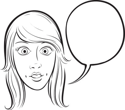 whiteboard drawing - surprised girl face with speech bubble